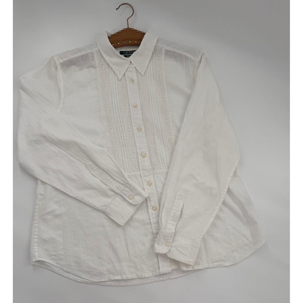 Lauren Ralph Lauren White Paisley Embroidered Button Down Shirt XL